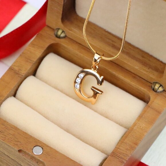 "Rose Gold Letter G Pendant with Crystals – 18K Gold Plated Charm, XPPT1356 - Picture 8 of 13